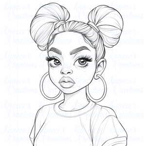 Double Bun Beauty Coloring Page