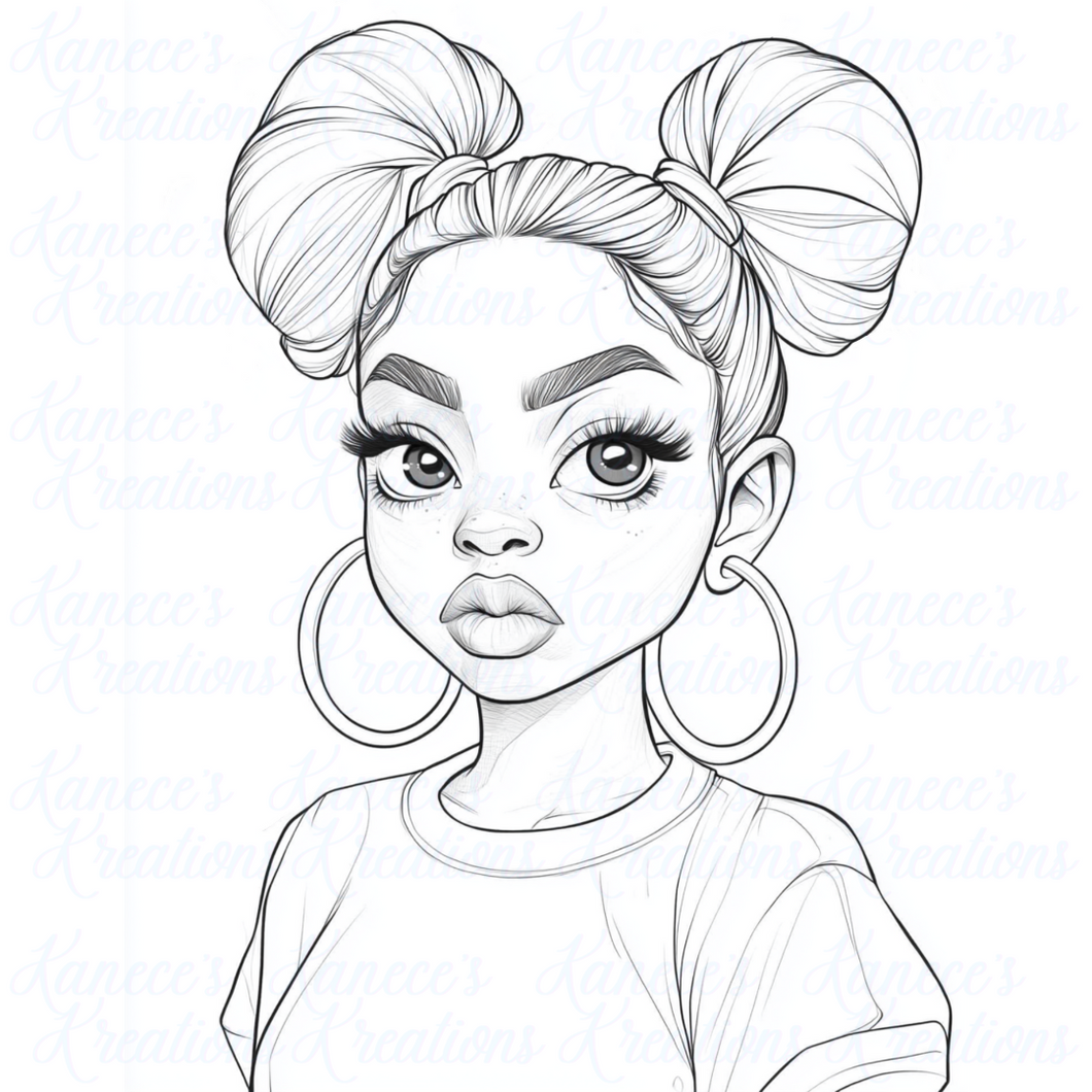 Double Bun Beauty Coloring Page